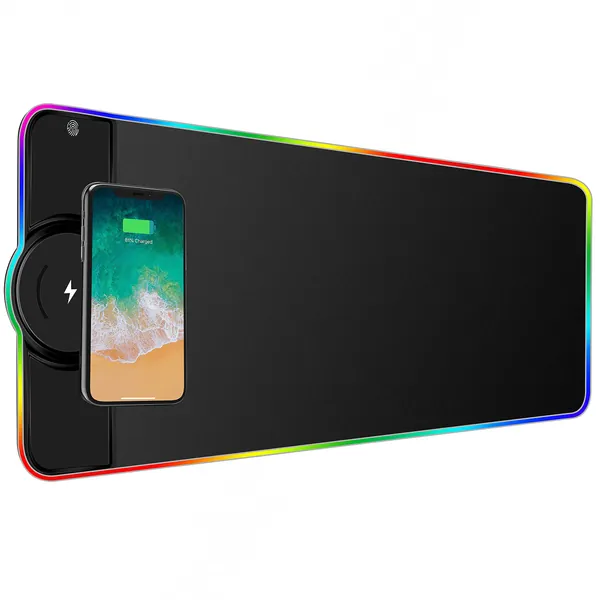 Wireless Chargering RGB Gaming Mouse Pad 15W, Large RGB Gaming Mouse Pad,LED Gaming Keyboard Mat for Home&Office,10 Lighting Modes,Support Qi Fast Charging for Mobile Phone Devices,31.5X11.8in