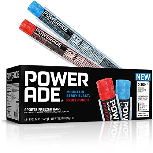POWERADE Sports Freezer Bars, Giant Sized 5.5 oz Refreshing Ice Pops with Electrolytes B Vitamins – Naturally Flavored with other Natural Flavors, Mountain Berry Blast and Fruit Punch, 45 Total - 5.5 Ounce (Pack of 45)
