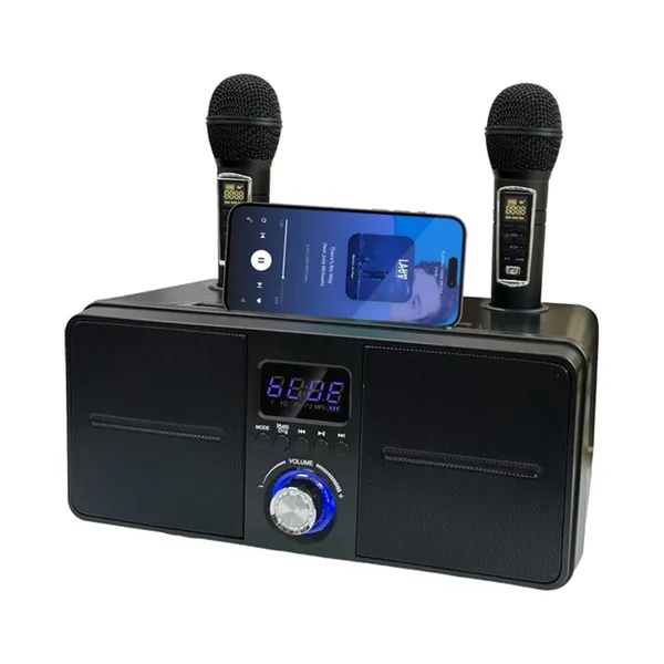 KTV -kit Bluetooth Karaoke -högtalare, Karaokeutrustning för dubbelmikrofon i hemmet, AUX Universal USB -multifunktionskamera för telefon/surfplatta/PC, 2 trådlösa karaoke -mikrofoner (svart)