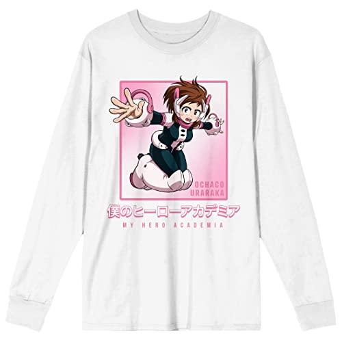 My Hero Academia Ochaco Uraraka Jumping Art Crew Neck Long Sleeve White Adult Tee - Medium - White