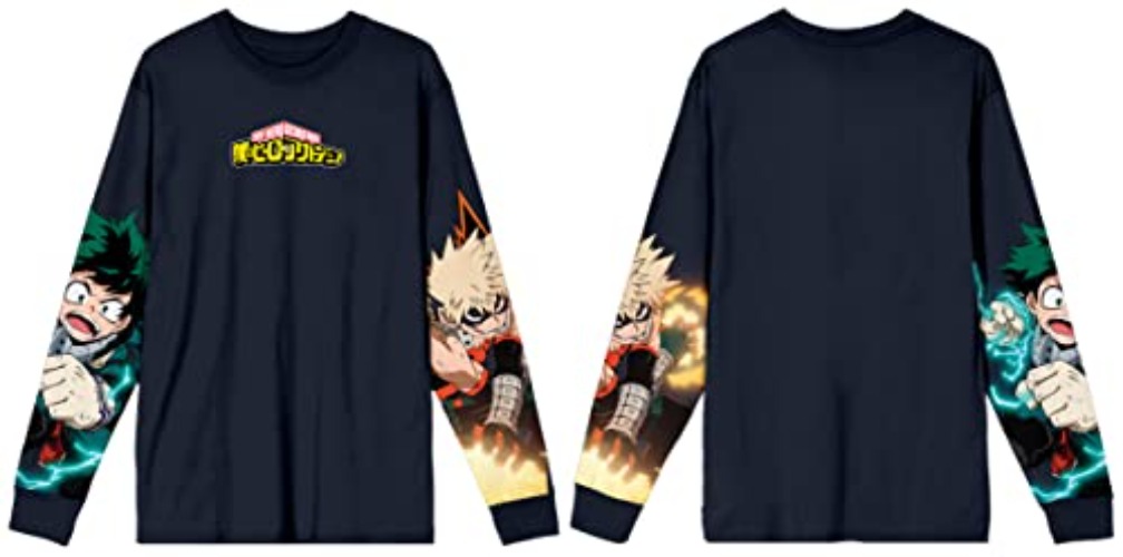 Bioworld My Hero Academia Deku and Bakugo Sleeve Print Shirt - X-Large - Navy