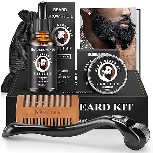 Varolan Beard Growth and Grooming Kit - Growth Oil (2Oz), Balm, Comb, E-book, Storage Bag, Mustache Mens Gift Set for Him - Beard Kit