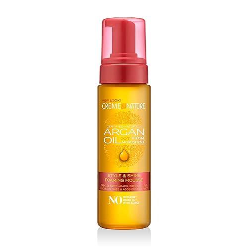 Creme of Nature Argan Oil Foaming Mousse, Style & Shine, Creates Soft Wraps, Defines Curls, Prevents Frizz & Adds Exotic Shine, 7 Fl Oz - Clean Scent - 7 Fl Oz (Pack of 1)