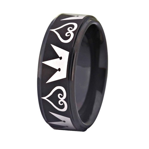 Cosplay Jewelry 8mm Black Step Kingdom Hearts & Crowns Design Ring Wedding Ring Engagement Ring-Free Inside Engraving - 10