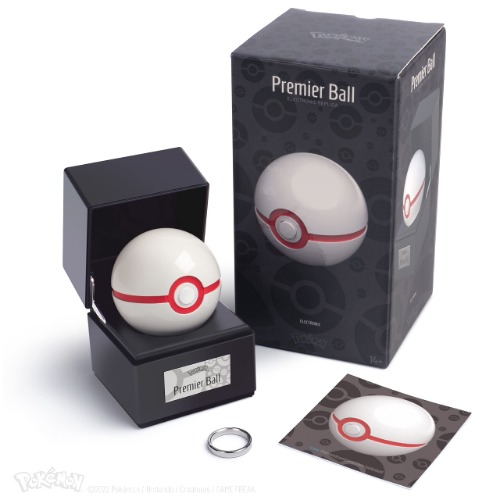 The Wand Company Premier Ball Authentic Replica - Realistic, Electronic, Die-Cast Poke Ball with Ball and Display Case Light Features Officially Licensed by Pokemon