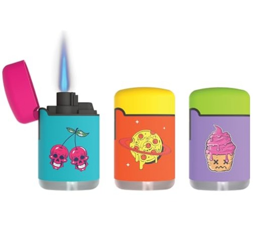 Zengaz Prefilled 3 Pack Cool Torch Lighters - Refillable Butane Lighter, Windproof Jet Flame, Rubberized Matte Finish, No Flint for Men & Women Plus Free 18ML Refill, Here for The Snacks, 3-Count - Here for the Snacks