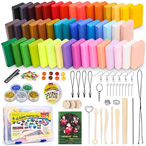 iFergoo Polymer Clay Starter Kit, 46 Colors Oven Bake Clay, DIY Modeling Clay Bockers, 5 Scuplting Tools, 5 Colors Mica Powder, 40 Jewelry Accessories for Kids and Adult