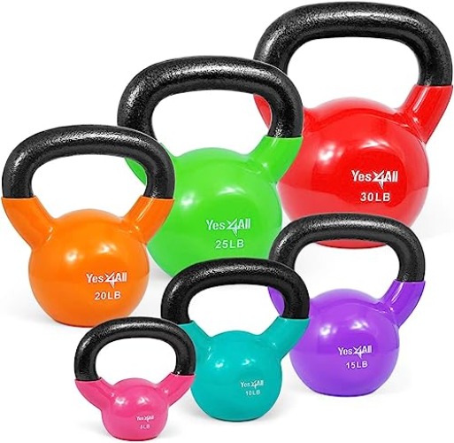 Yes4All Combo Kettlebells Vinyl Coated Weight Sets Great for Full Body Workout Equipment Push up, Grip Strength and Strength Training, Dumbbell Weights Exercises - Multicolor - 5 - 30lb