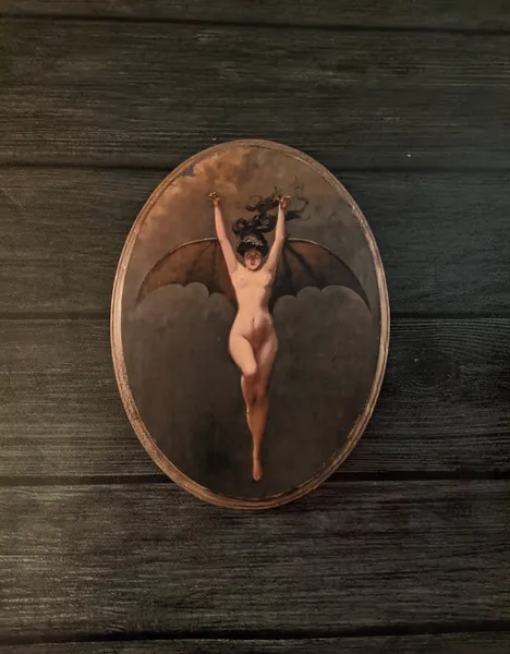 La Femme Chauve-Souris by Albert Joseph Pénot - Witch Bat Wall Art- Handmade Wooden Sign