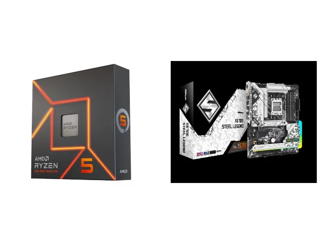 AMD Ryzen 5 7600 - Ryzen 5 7000 Series 6-Core 3.8 GHz Socket AM5 65W AMD Radeon Graphics Processor - 100-100001015BOX and ASRock X670E Steel Legend AM5 ATX Mainboard. 4xDDR5 slots PCIE 5.0X16 AMD Cross Fire QuadM.2 slots Dual LAN ports 1GB