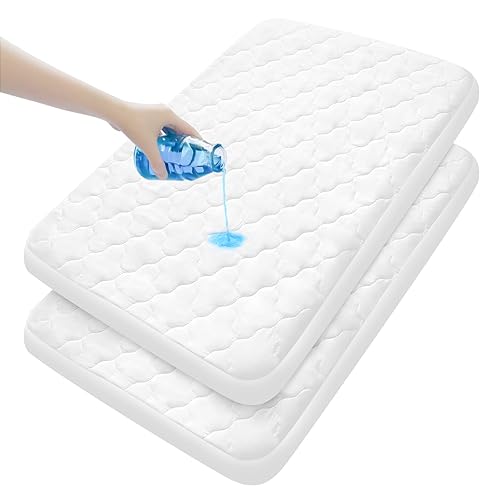 Pack and Play Mattress Pad Sheets Cover Waterproof 2 Pack, Soft Quilted Pack and Play Protector, 27" X 39" Fit Graco Pack and Play Crib Baby Portable Mini Cribs and Foldable Mattresses Pad - 2