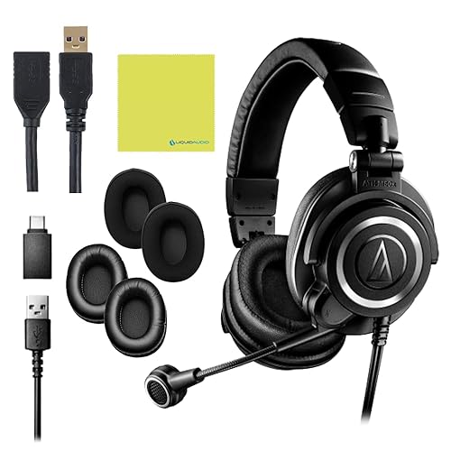 Audio Technica ATH-M50X STS-USB StreamSet USB Streaming Headset Bundle with 3ft USB Extension Cable 3.0 and Instrument Polishing Cloth - Podcast Headphones, Streaming Headset with Mic