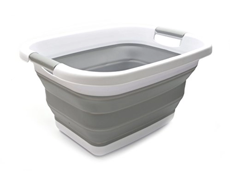 SAMMART 25L Zusammenklappbarer Wäschekorb / -wanne - faltbarer Aufbewahrungsbehälter/Organizer - tragbarer Waschbehälter - platzsparender Korb - Kofferraum-Aufbewahrungsbox (Grau)
