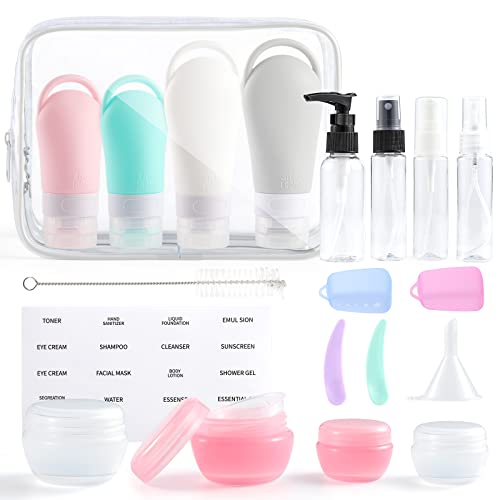 DOLOLO 20 Pack Travel Bottles for Toiletries, Leak Proof Silicone Travel Accessories, Squeezable Travel Size Containers and Shampoo Conditioner Bottles with Toiletry Bag (BPA Free) - Colour