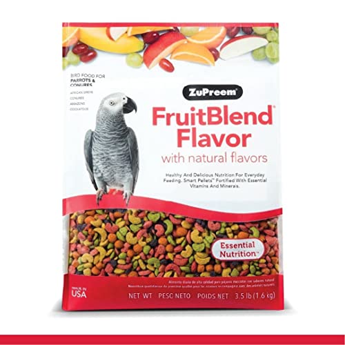ZuPreem FruitBlend Flavor Pellets Bird Food for Parrots and Conures, 3.5 lb - Daily Blend Made in USA for Caiques, African Greys, Senegals, Amazons, Eclectus, Small Cockatoos - 3.5 Pound (Pack of 1)​ - Multicolor