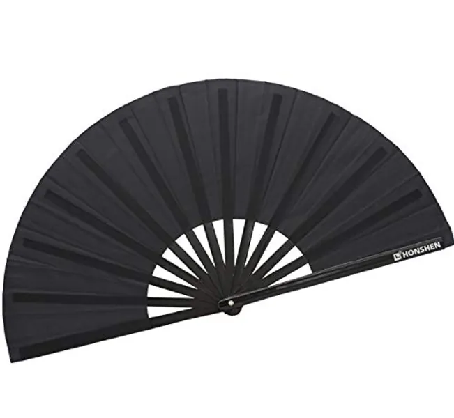 HONSHEN Bamboo Large Folding Hand Fans Rave Fan for Events Dance Performance Festivals Gift (Black)
