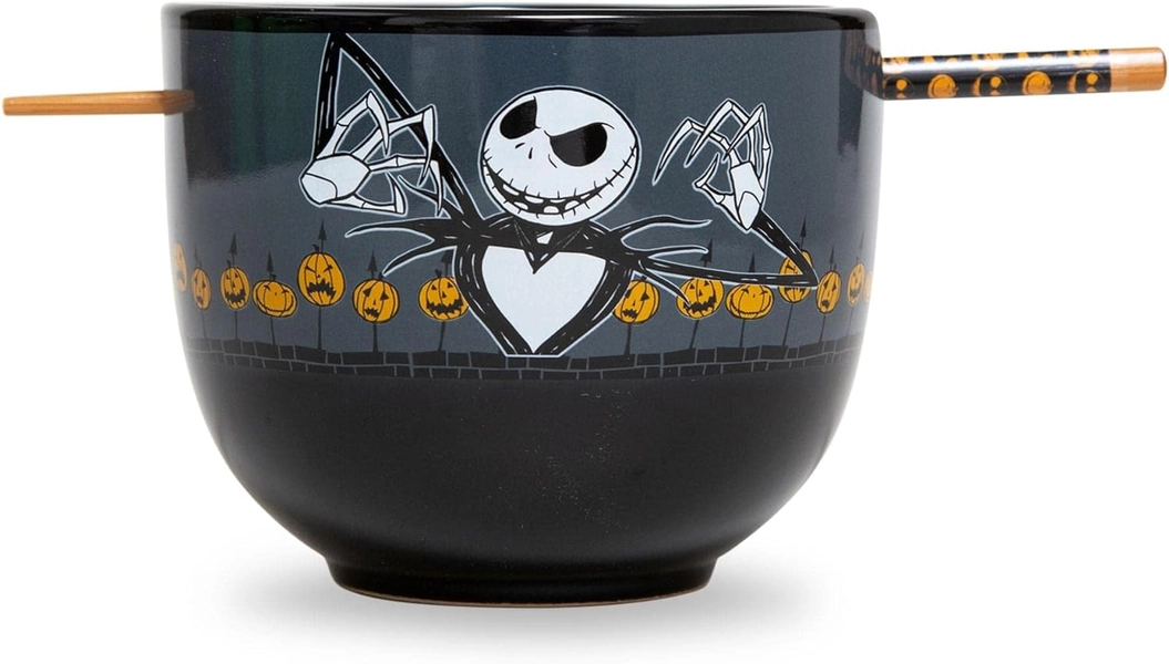 Disney The Nightmare Before Christmas Scary Jack 20oz Ceramic Ramen Bowl with Chopsticks