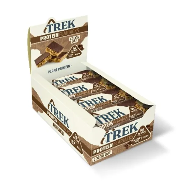 TREK High Protein Flapjack Cocoa Oat, 50 g - Gluten Free Bars – Healthy Snack Bars – Plant Based Protein - Vegan Bars (Pack of 16 Bars)