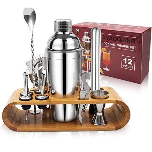 Cocktail Shaker Set,750 ML Stainless Steel Cocktail Mixing Set with Stand,Bartending Kit for Home,Bar,12 Pieces Bar Tool Kit for Christmas,Birthday,Anniversary,Weeding / 12 Set