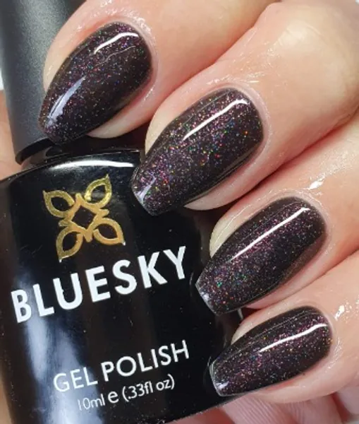 Bluesky Gel Nail Polish BLACK WITH COLORED GLITTER DC22 LOREIN DENCE RANGE Requires Drying Under UV or LED Lamp