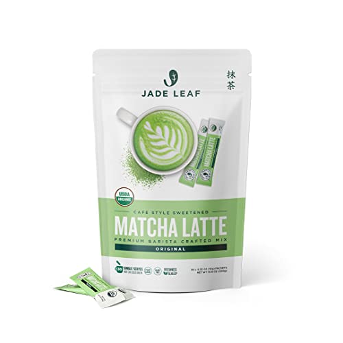 Jade Leaf Organic Matcha Latte Mix - Cafe Style Sweetened Blend - Sweet Matcha Green Tea Powder - 30ct Single Serve Stick Packs - Original - 10 g (Pack of 30)