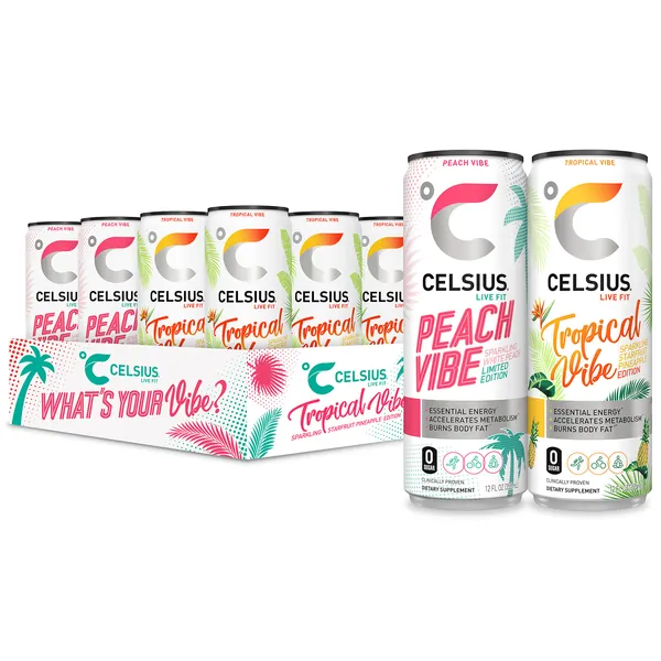 CELSIUS Essential Energy Drink, What's Your Vibe Variety Pack 12 Fl Oz (Pack of 12) - What's Your Vibe Variety Pack 12 Fl Oz (Pack of 12)