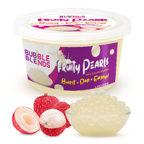 Bubble Blends Lychee Popping Boba (1lb / 16oz) - Popping Pearls Non-Dairy, 100% Fat-Free & Gluten-Free - Real Fruit Juice - Bursting Boba Pearls for Bubble Tea and Boba Drink (4.5 Servings) - Lychee Pack of 1