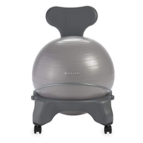 Gaiam Classic Balance Ball Chair – Exercise Stability Yoga Ball Premium Ergonomic Chair for Home and Office Desk with Air Pump, Exercise Guide and Satisfaction Guarantee - Cool Grey