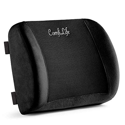 ComfiLife Lumbar Support Back Pillow Office Chair and Car Seat Cushion - Memory Foam with Adjustable Strap and Breathable 3D Mesh (Black) - Black