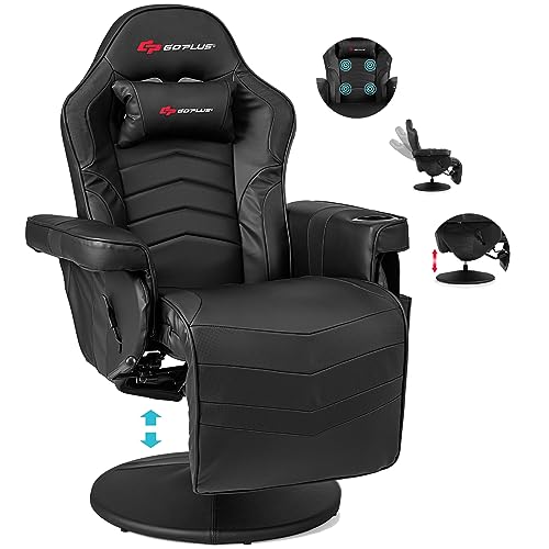 POWERSTONE Gaming Recliner, Adjustable Massage Gaming Chair with Cup Holder Footrest Ergonomic Single Sofa Living Room Home Theater Seating with Side Pouch (Black) - Height adjustable - Black