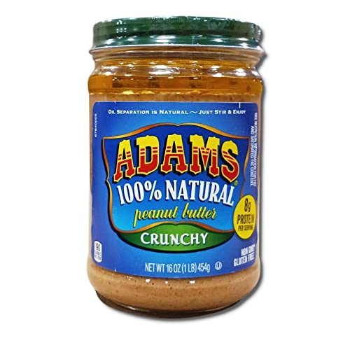 Tribeca Curations | Adams 100% Natural Peanut Butter Bundled by Tribeca Curations | Crunchy | 16 Ounce Jar | Value Pack of 3 - Crunchy