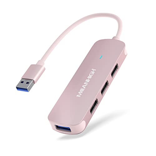 MEANHIGH USB Hub, 4-Port Dongle with USB 3.0, USB 2.0, Multiple USB Port Expander for Laptop, MacBook, Surface Pro, XPS, PC, Flash Drive, Mobile HDD (USB-A-Pink) - USB-A-Pink