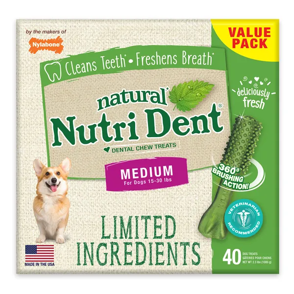 Nylabone Nutri Dent Natural Dental Fresh Breath Flavored Chew Treats - Medium/Wolf (40 count)