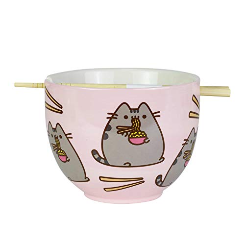 Enesco 6004629 Pusheen by Our Name is Mud Ramen Bowl and Chopsticks Set, Stoneware, Pink, 18 fluid ounces