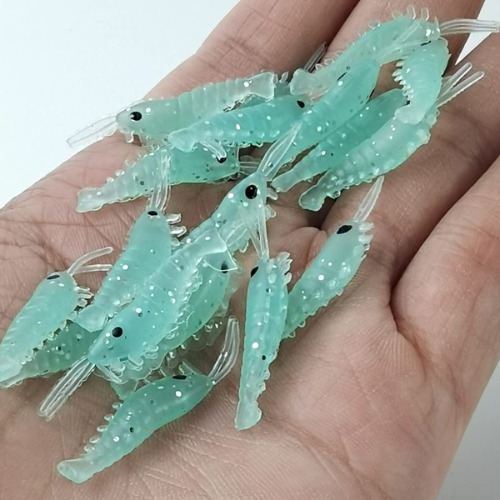 ROYHOO 100pcs Luminous Silicone Soft Shrimp Lure Baits Soft Lure Worms Glow Simulation Prawn Shrimps Fishing Tackle Lures baits