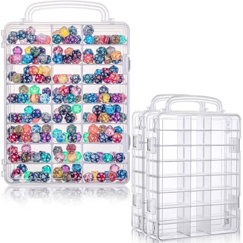 Aoriher 2 Pack Dice Storage Case Compatible with DND Dice, Removable Dividers Hold up to 830 Dices, Dice Storage with Handle Tranparent Dice Holder Dice Display Organizer for Role Playing Table Games