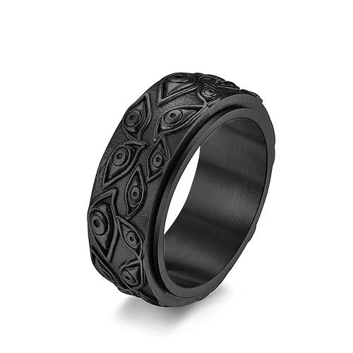 FUTPLOR Stainless Steel Eye of God Rotating Band Ring Fidget Rings Anxiety Ring for Stress Relieving Evil Eye Spinning Jewelry for Men - Size 11 - Black