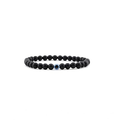 Lameybrt Evil Eye Bracelet 6mm Natural Stretch Adjustable Beaded Bracelets for Men - Medium (6.5"-7.5") - A15 Matte black