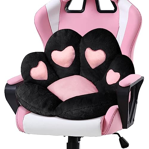 Ditucu Cat Paw Cushion Kawaii Chair Cushions 27.5 x 23.6 inch Cute Stuff Heart-Shaped Seat Pad Comfy Lazy Sofa Office Floor Pillow for Gaming Chairs Room Decor Black - Black B - Small