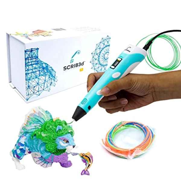 SCRIB3D P1 3D Printing Pen with Display - Includes 3D Pen, 3 Starter Colors of PLA Filament, Stencil Book + Project Guide, and Charger - SCRIB3D 3D Pen