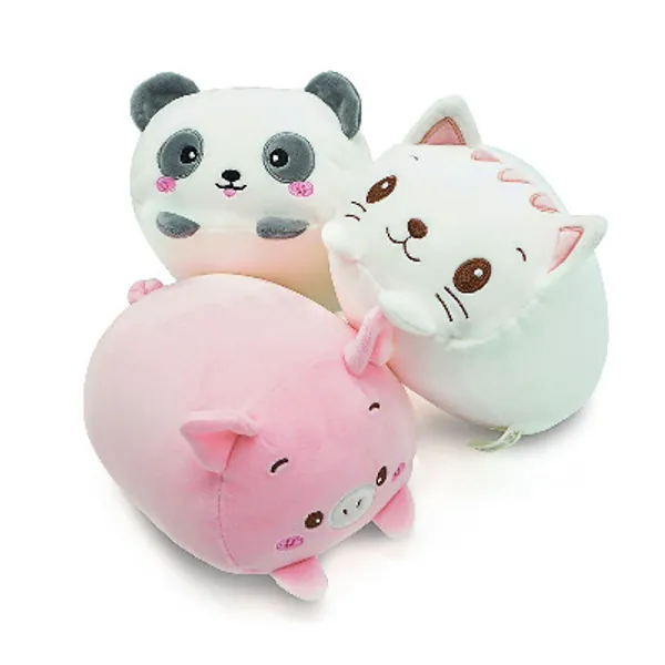 Plush Toys Set, 3Pcs Stuffed Animals with Panda, Pig and Cat, Creative Decoration Cuddly Plush Pillows 9" for Kids Girls Boys (Panda/Pig/Cat)