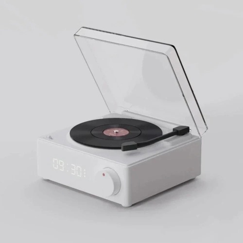 Onetify Retro Turntable Bluetooth Alarm Clock Speaker - White