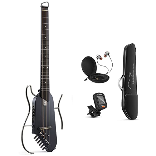 Donner HUSH-I Guitar For Travel - Portable Ultra-Light and Quiet Performance Headless Acoustic-Electric Guitar, Maple Body with Removable Frames, Gig Bag, and Accessories - Maple - Black