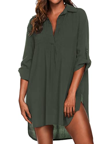 Ekouaer Women's Swimsuit Beach Cover Up Shirt Bikini Beachwear Bathing Suit Beach Dress - Small - Army Green