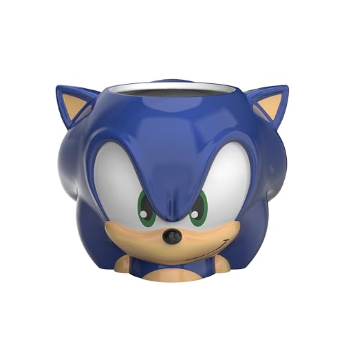 Zak Designs Sonic the Hedgehog Sculpted Ceramic Coffee Mug for Hot Drinks, Collectible Keepsake with Unique 3D Character (15 oz, Sonic) - Sonic the Hedgehog