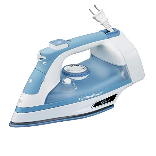 Hamilton Beach Steam Iron & Vertical Steamer for Clothes with Scratch-Resistant Soleplate, Adjustable Steam Settings + 8’ Cord Wrap, 3-Way Auto Shutoff, Anti-Drip, Self-Cleaning, 1500 Watts, Blue - Blue