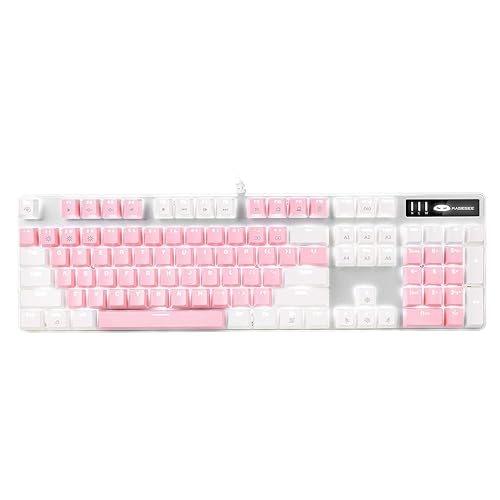 MageGee Mechanical Gaming Keyboard, New Upgraded Blue Switch 104 Keys White Backlit Keyboards, USB Wired Mechanical Computer Keyboard for Laptop, Desktop, PC Gamers(White & Pink) - White & Pink - Blue Switch