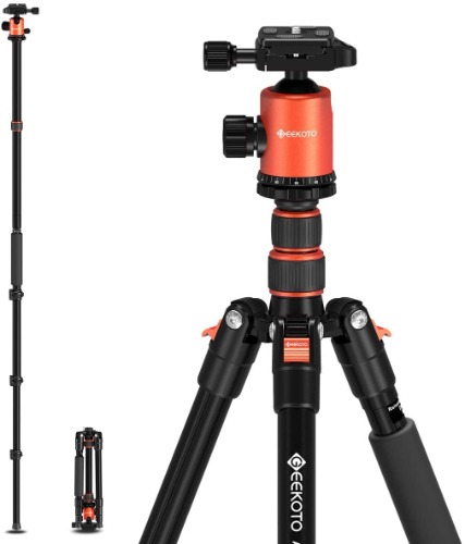Camera Tripod, Geekoto 77" Aluminum Tripod for DSLR, Monopod with 360° Panoramic Ball Head and 1/4 Inch Quick Release Plate for Photography, Travel and Work - AT24Pro
