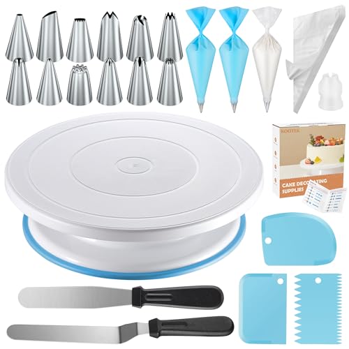 Kootek 71PCs Cake Decorating Supplies Kit, Cake Decorating Set with Cake Turntable, 12 Numbered Icing Piping Tips, 2 Spatulas, 3 Icing Comb Scraper, 50+2 Piping Bags, and 1 Coupler for Baking - Blue