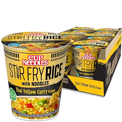 Nissin Cup Noodles Stir Fry Rice with Noodles, Thai Yellow Curry, 2.61 Ounce (Pack of 6) - Thai Yellow Curry - 2.61 Ounce (Pack of 6)